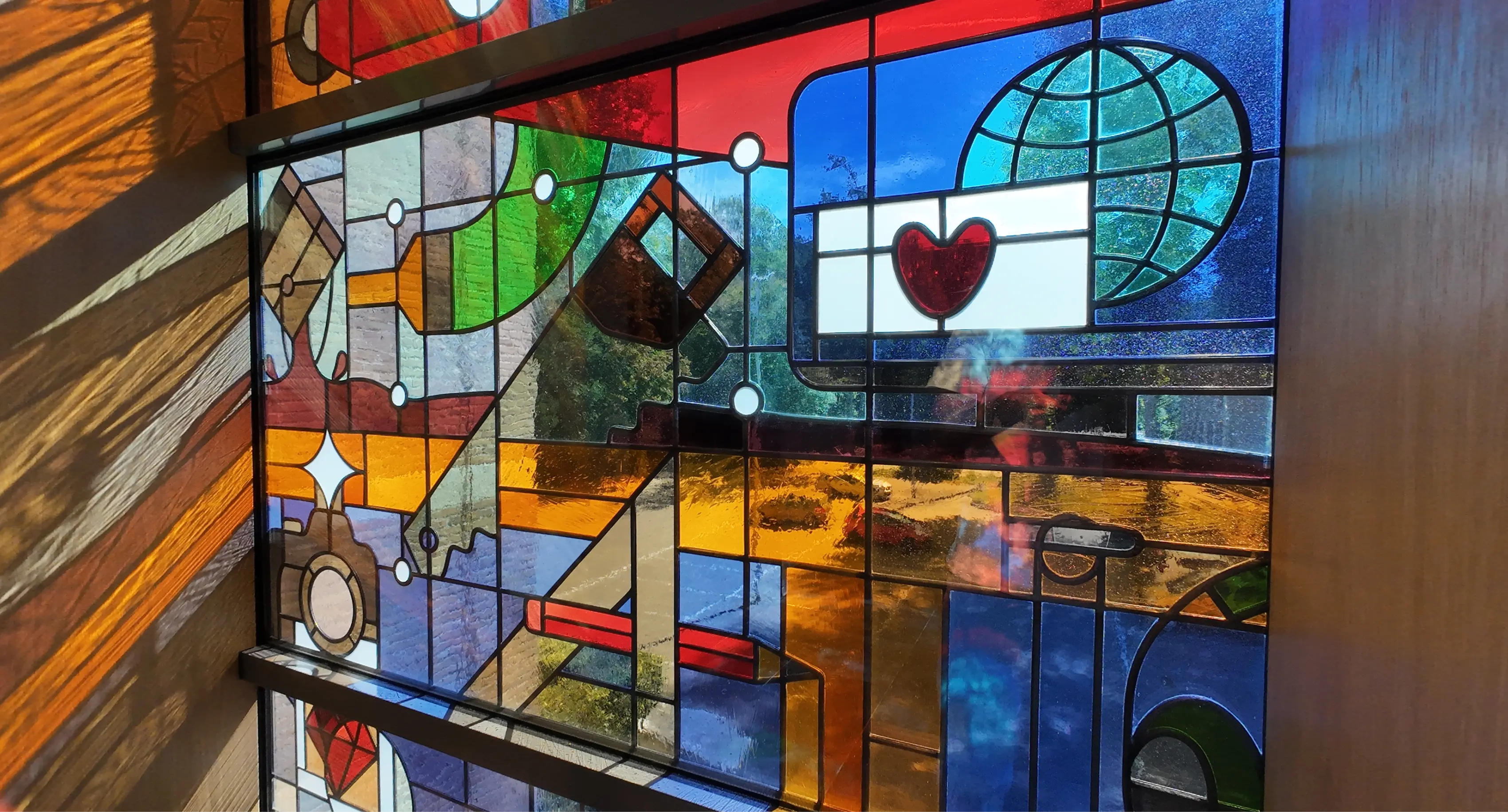 Stained glass panel with light passing through