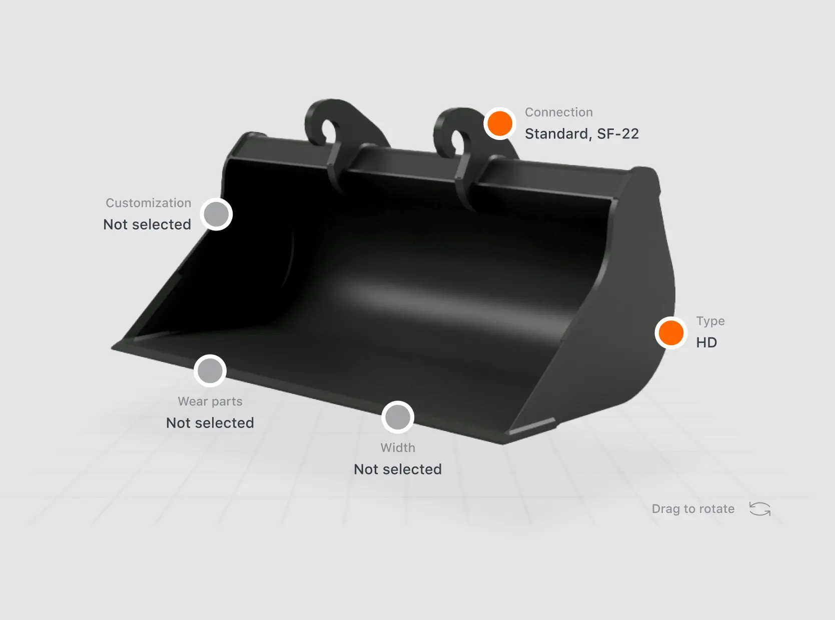 A close-up of the excavator with specifications