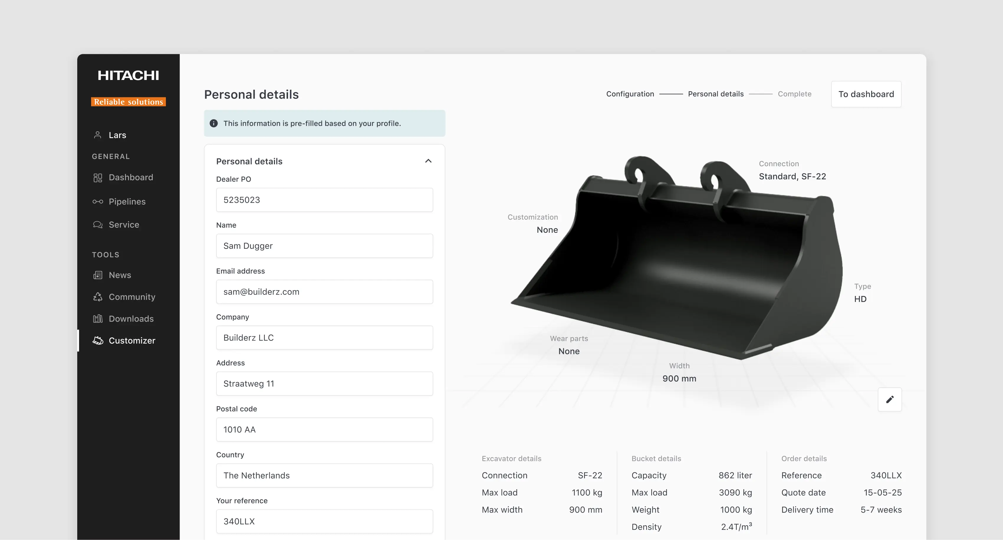 Personal details form screen