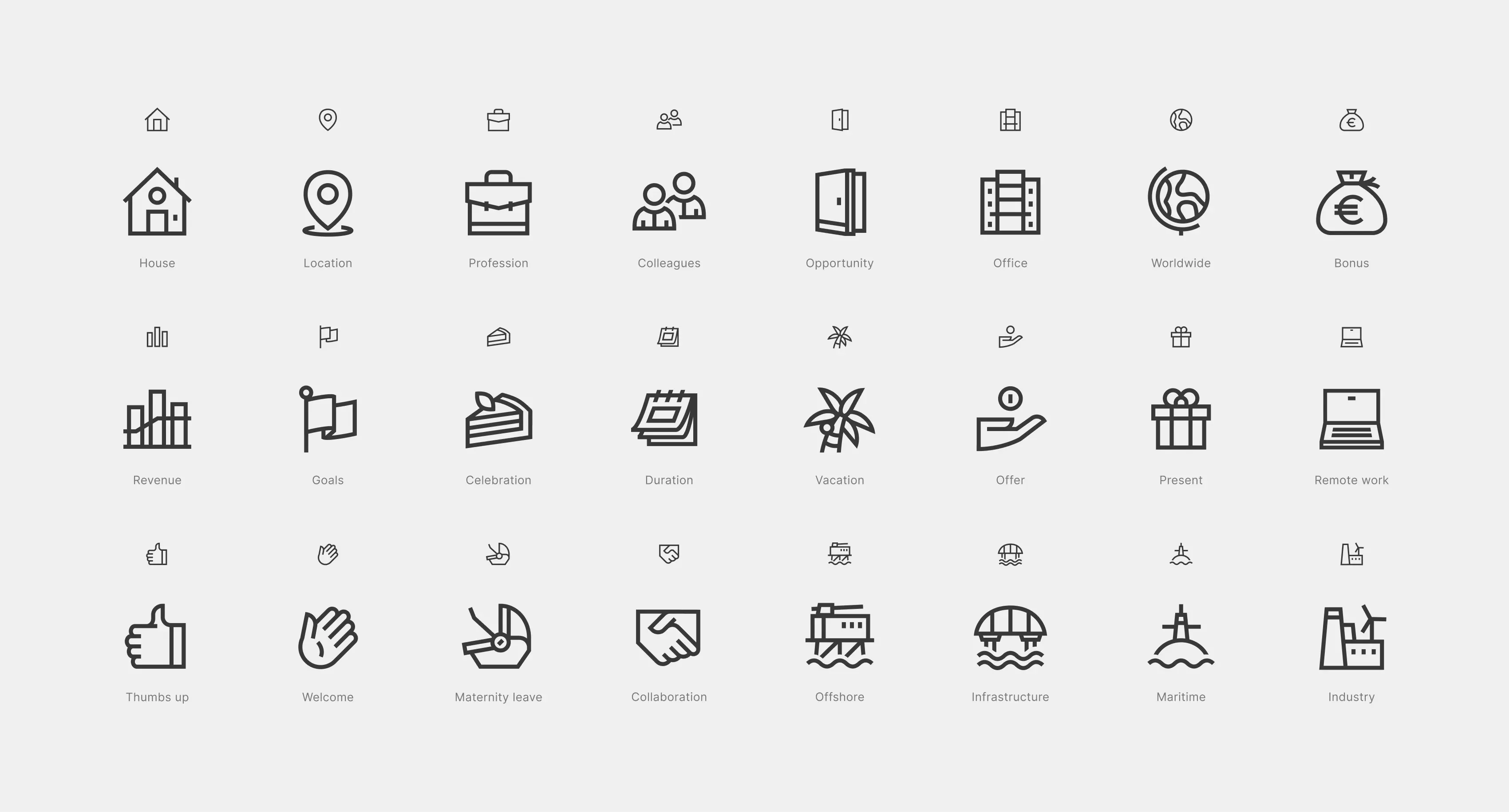 Icon grid including a house and a laptop in multiple sizes