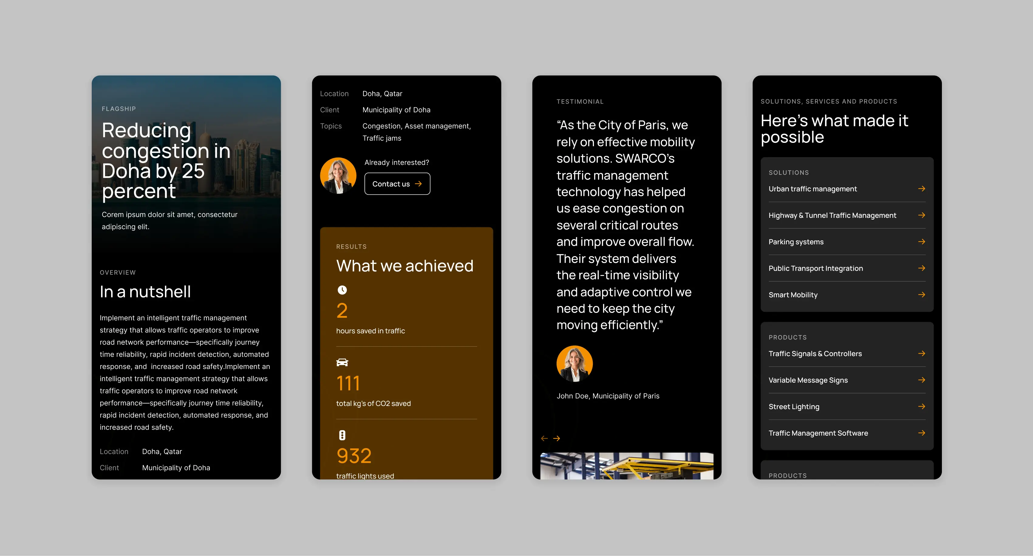 Four mobile screens of a flagship page layout